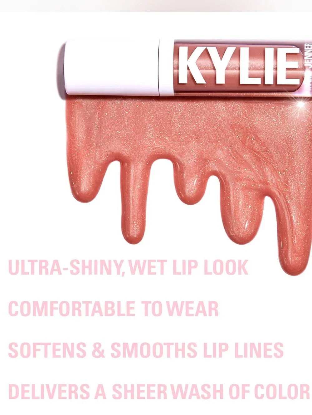 Kylie Cosmetics Plumping Gloss Color:617 Curve Him rose gold with golden shimmer